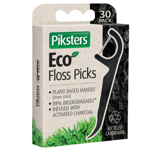 Piksters Eco Charcoal Floss Picks - 30 PK
