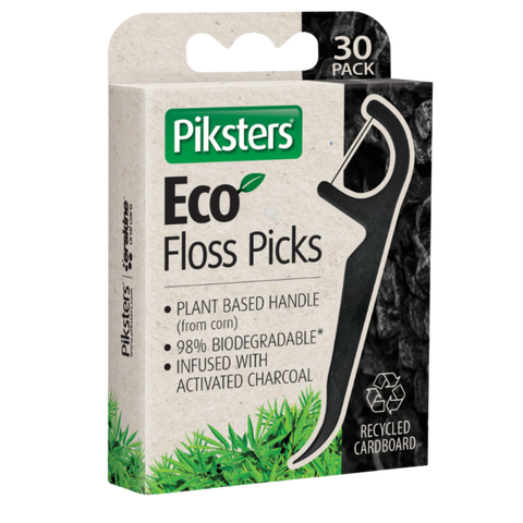 Piksters Eco Charcoal Floss Picks - 30 PK